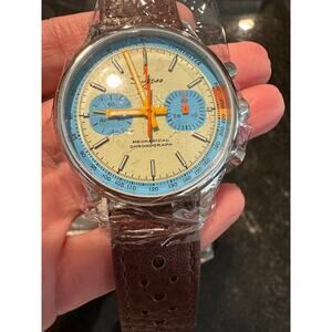 Sugess S387.01.Z Teal Blue Eyes SWAN Neck Chrono Mens Watch Seagull 1963